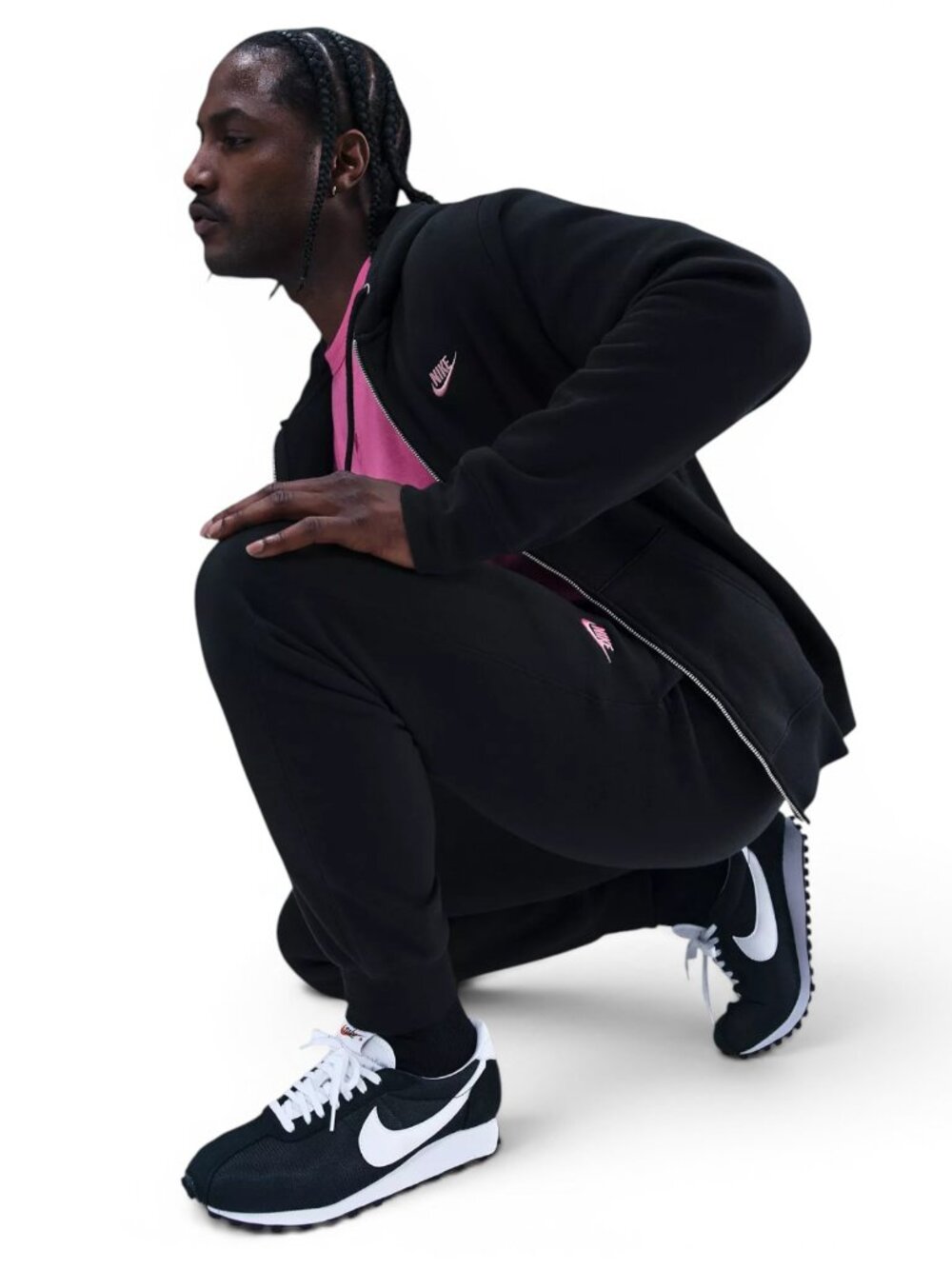 Nike Club Fleece 2 Piece Sweatsuit Outfit Hoodie Joggers Set Black Pink NWT - Picture 4 of 14